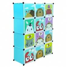 Armoire pour enfants, 12 cubes en plastique, armoire avec portes pour vêtements, chaussures, jouets, cartable, rose/bleu
