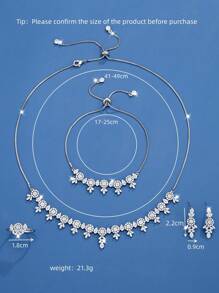 DV JEWELRY 5 件奢华镀铂金人造锆石项链、手链、耳环、开口戒指首饰套装、女士优雅首饰套装、母亲节/周年纪念/派对礼物（带盒） - 銀色 - 查看 4