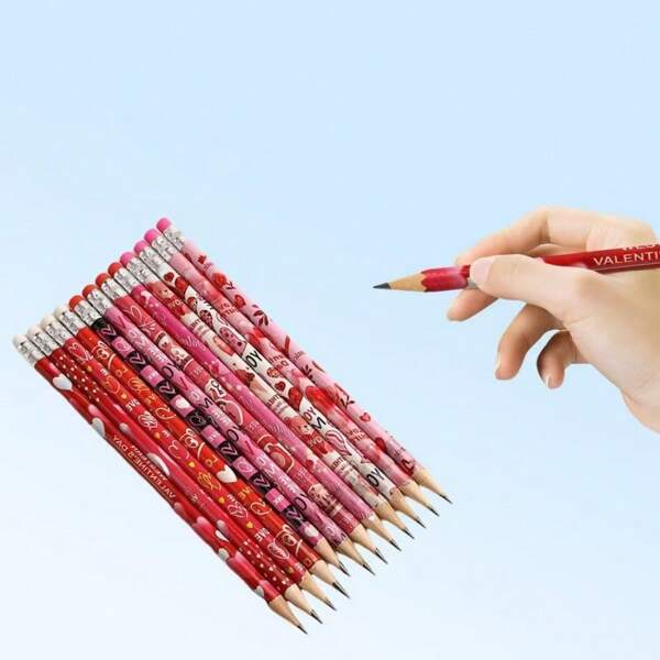 12pcs/Set Cartoon Heart Pattern Pencils, Suitable For Students, Valentine's Day Gift, Writing Supplies