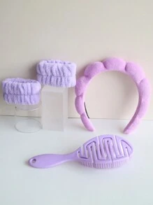 4 件云形头带套装包括：1 件云头带、2 件腕带、1 件按摩刷 - 女士弹性发饰、吸水面料、柔软衬垫、高弹性腕带 - 适用于洗脸、淋浴、化妆、卸妆 - 彩色 - 查看 8