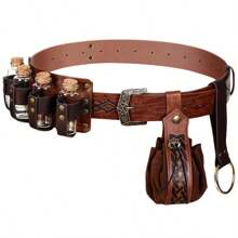 2/4 chiếc thắt lưng da PU thời Trung cổ của nhà giả kim, 4 lọ thuốc nhỏ bằng bần, túi đựng tiền xu phong cách Bắc Âu, phụ kiện tái hiện thời kỳ Phục hưng Viking, quà tặng Giáng sinh LARP - Nhiều màu - Xem 2