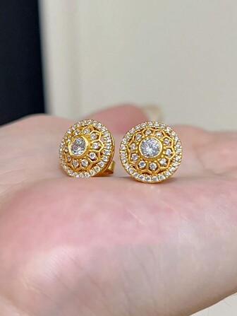 1 Par de Brincos Franceses de Luxo Retrô Cheios de Strass em Formato de Girassol, Design Sofisticado e Exclusivo estilo Palácio, Adequado para uso diário de mulheres, Dia dos Namorados, Dia das Mães, Presente