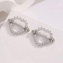 Studded Heart Nipple Piercing - Silver And Gold - 銀色 - 查看 1