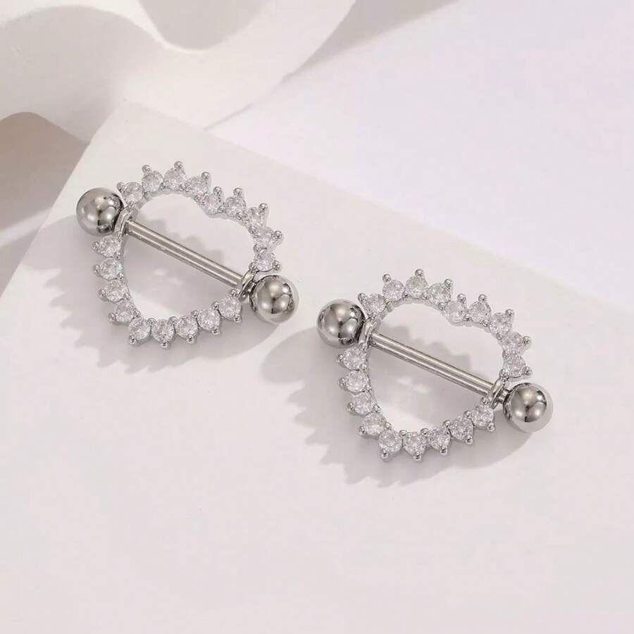 Studded Heart Nipple Piercing - Silver And Gold - 銀色 - 查看 1