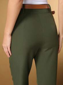 Calça Feminina Alfaiataria Social Reta Básica - Verde - Visão 5