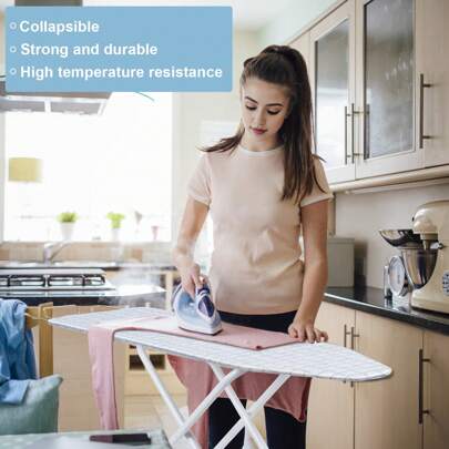 Ironing Board, Full-Size Foldable Ironing Board, Foldable Household Ironing Board, Extended Ironing Board Outside With Heat-Resistant Cover (42 Inch, Blue Plaid Pattern)