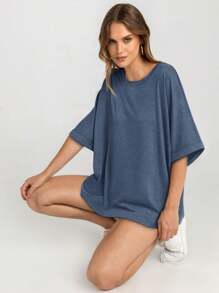 OUTBALL Women Oversized Workout Tops T-Shirt Loose Fit  Short Sleeve Gym Basic Tee Shirt - flower blue - View 4