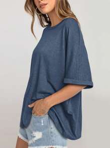 OUTBALL Women Oversized Workout Tops T-Shirt Loose Fit  Short Sleeve Gym Basic Tee Shirt - flower blue - View 3