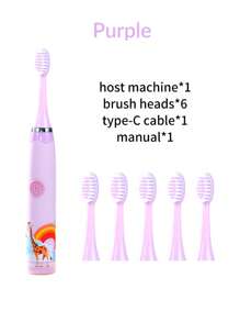1 Pieza Cepillo de dientes eléctrico recargable/a pilas - a pilas con 1 botón y 1 ajuste de velocidad, recargable con 1 botón y 4 ajustes de velocidad, incluye 6 cabezales de cepillo
