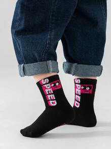 10 Pairs Kids Boys/Girls Spring Autumn Casual Black/Colorful "BEST" Letter, Cute Eyes, Expressions Patterned Thin Socks, Fashion Mid-Length Crew Socks For Children - Multicolor - View 9