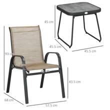 Outsunny 3 Pieces Outdoor Bistro Set, Patio Stackable Armchairs With Breathable Mesh Fabric And SPC Board Coffee Table - Brown - View 5