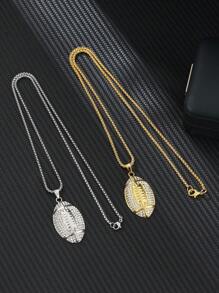 1pc Fashion Football Rhinestone Pendant Necklace, Suitable For Daily Wear