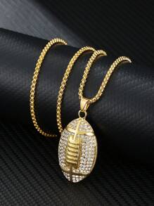 1pc Fashion Football Rhinestone Pendant Necklace, Suitable For Daily Wear