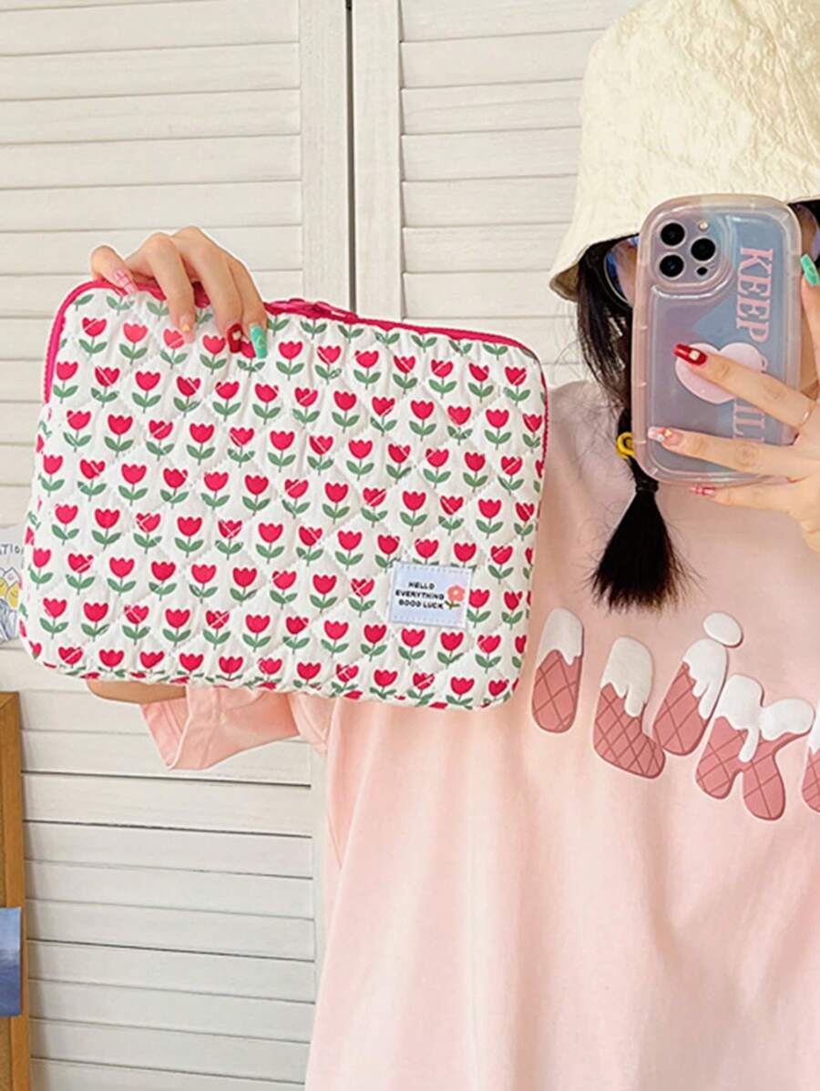 1 túi đựng máy tính xách tay họa tiết hoa, túi đựng máy tính xách tay đa chức năng cho máy tính xách tay 11", 13", 15" - Phong cách hoa hồng - Xem 1