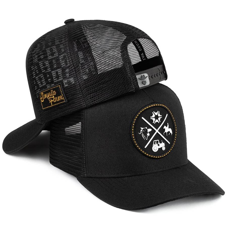 Simprão Moda Country Cap Curved Brim Agro Adjustable Logo Street Style Fabric Appliques Embroidery - 黑色 - 查看 1