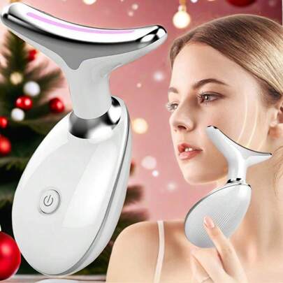 1 Neck Facial Beauty Device, 3-In-1 Portable Face & Neck Massager, Skin Care, Facial Sculpting Tool, Vibration, Heat, Microcurrent USB Rechargeable