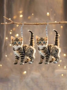 1 Paar charmante, süße Katzen Acryl Anhänger Ohrringe, cartoonistisch personalisierter Stil, geeignet für Lässig Dekoration und Party Dekoration, ideales Geschenk für Freunde zu Weihnachten und Thanksgiving - Verschiedenfarbig - Übersicht 1