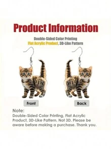 1 Paar charmante, süße Katzen Acryl Anhänger Ohrringe, cartoonistisch personalisierter Stil, geeignet für Lässig Dekoration und Party Dekoration, ideales Geschenk für Freunde zu Weihnachten und Thanksgiving - Verschiedenfarbig - Übersicht 6