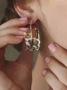 1 Paar charmante, süße Katzen Acryl Anhänger Ohrringe, cartoonistisch personalisierter Stil, geeignet für Lässig Dekoration und Party Dekoration, ideales Geschenk für Freunde zu Weihnachten und Thanksgiving - Verschiedenfarbig - Übersicht 3