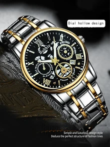 ساعة يد ذات علامة تجارية ماركة فقاعة ذات تصميم عصري وفاخر ذات إضاءة خفيفة ومتعددة الاستخدامات، ساعة رجالية تعمل بالكوارتز، مؤشرات رومانية مضيئة وحزام فارغ