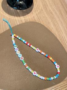 Customized Phone Lanyard, Fashion Colorful Rice Bead & Letter Bead Phone Strap, Personalized With Name, Slogan, Location, Date, Suitable As Birthday, Anniversary, Daily Wear Gift