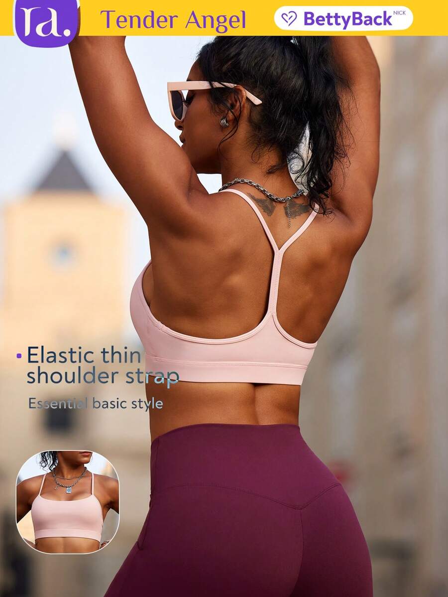 Tender Angel 1pc Women's Sports Bra, Adjustable Strap, One Shoulder Racerback Design, Removable Pads, Minimalist Style, Suitable For Workout, Running, Fitness Pink Spring - Pink - View 1