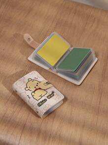 Estuche compacto para mujer con 20 ranuras para tarjetas, puede almacenar tarjetas, licencia de conducir y varias tarjetas, diseño de gato de dibujos animados con botón a presión, regalo de estuche para tarjetas con diseño de gato creativo y doodle para mujeres