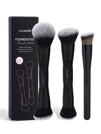 MAANGE 1/2/3件套专业面部彩妆套装，带纸盒，包含遮瑕刷、双头散粉刷、修容刷、粉底刷和腮红刷，化妆工具采用柔软纤维材质，方便携带，适合旅行，是送给女性和女孩的理想礼物。套装包含化妆刷、化妆工具、全套彩妆、化妆刷套装、化妆礼品套装等。