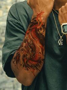 1 hình xăm tạm thời hình rồng cổ điển nửa cánh tay nhiều màu cho nam, quà tặng ngày lễ, cánh tay lớn, ngực và bụng, miếng dán cơ thể chống thấm nước - Nhiều màu - Xem 3