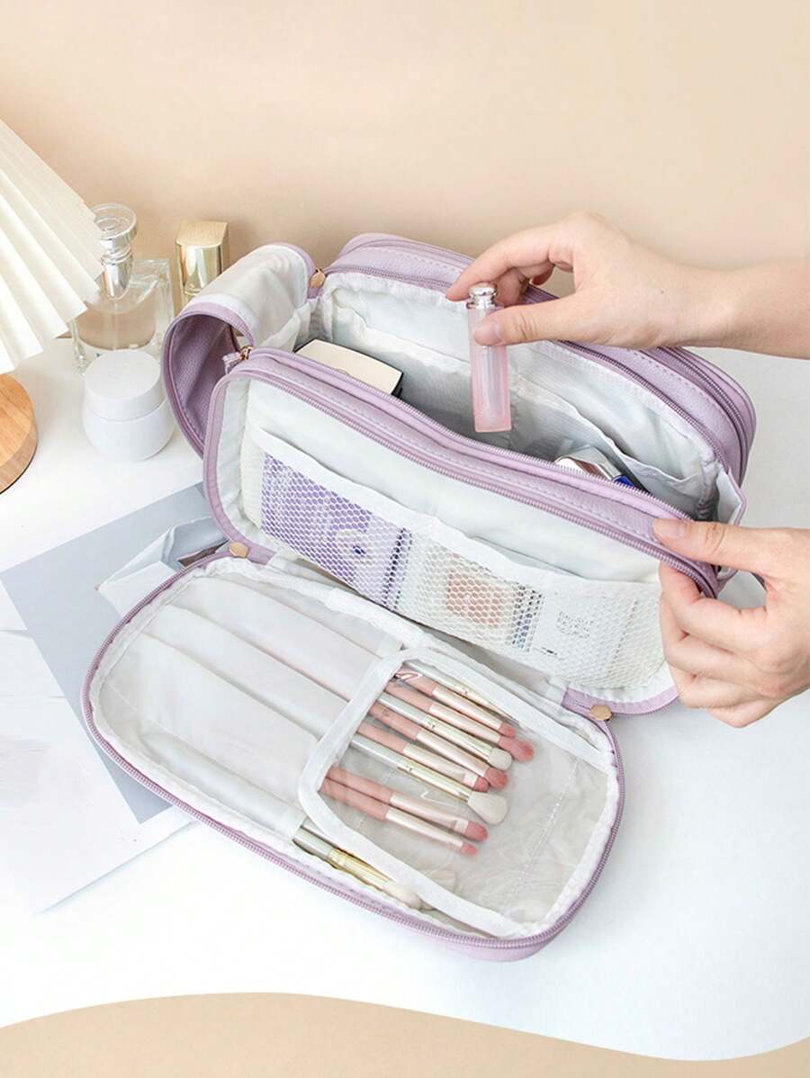 手提包/化妆包套装，大容量便携式旅行洗漱用品收纳袋女士化妆包化妆包化妆品收纳盒化妆品收纳 - 紫色 - 查看 1
