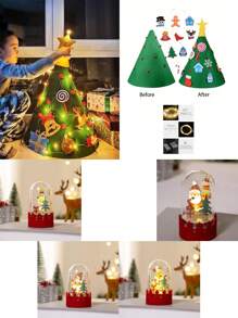 1 套全新 DIY 3D 圣诞树（带灯）无纺布挂饰、毛毡圣诞装饰品、圣诞场景装饰、环境装饰树、圣诞节和新年儿童玩具（适合男孩和女孩）