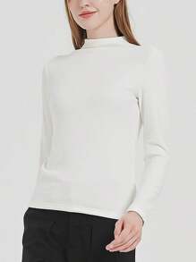 Women Long Sleeve Mock Turtleneck Shirts Slim Fitted Base Layer Lightweight Active Tee Shirt Pullover Tops Thermal Underwear Winter Clothes - trắng - Xem 3