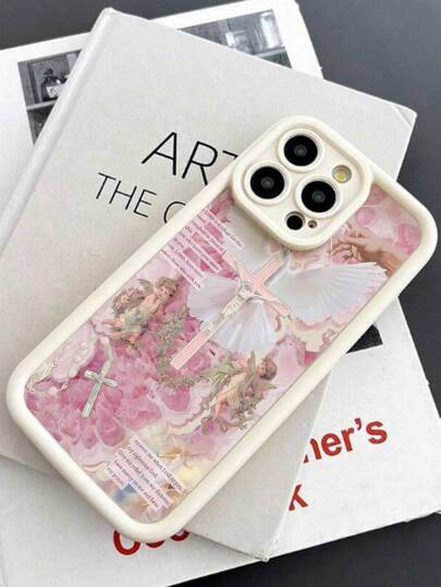 1pc Cross & Slogan Printed Thick Shockproof Full Coverage Soft Phone Case, Compatible With IPhone 16 Pro Max/16/16 Pro/16 Plus/15/15 Pro Max/15 Pro/11/12/13/14 Pro Max/11 Pro/11 Pro Max/12 Pro/12 Pro Max/13 Pro/13 Pro Max/14 Pro/14 Pro Max, Fashionable & Creative