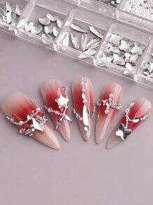 12 lưới hạt đá trang trí móng tay nhiều hình dạng pha lê mặt phẳng thủy tinh đá quý đá trang trí móng tay kim cương tự làm trang trí móng tay (trong suốt) - Trong sáng - Xem 4
