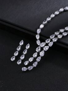 Set de 3 piezas de joyería de estilo europeo y estadounidense con collar y aretes de cobre con circonita, adecuado para vestido de boda, fiesta de noche y uso festivo