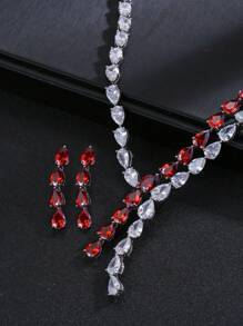 Set de 3 piezas de joyería de estilo europeo y estadounidense con collar y aretes de cobre con circonita, adecuado para vestido de boda, fiesta de noche y uso festivo