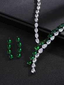 Set de 3 piezas de joyería de estilo europeo y estadounidense con collar y aretes de cobre con circonita, adecuado para vestido de boda, fiesta de noche y uso festivo