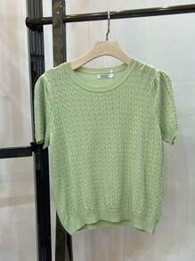Women's  Crew Neck Short Sleeve Top - 綠色 - 查看 1