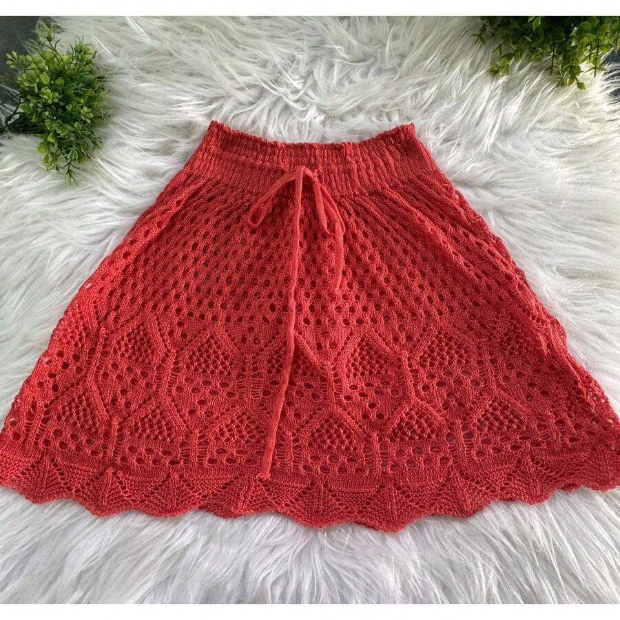 Women's Skirt Beach Cover-Up Short Skirt Mini Crochet Skirt Crochet Stitch Skirt Beachwear Summer 2024 - 橘色+U裙穿36到42 - 查看 1