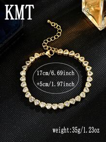 KMT 1 件奢华铜锆石镶嵌心形链式网球手链，带礼品盒，女士时尚 - 心型款 - 查看 4