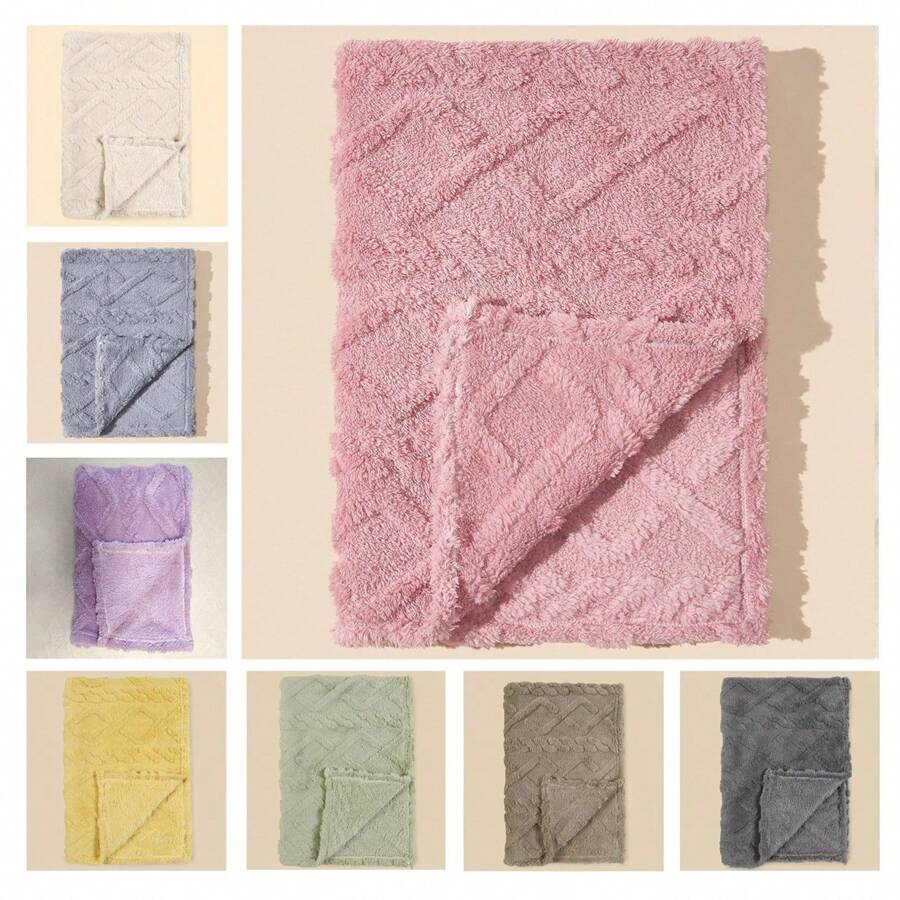 1 件柔软舒适纯色钻石图案天鹅绒婴儿毯，适合居家或旅行，秋冬季 - 藕粉色 - 查看 1