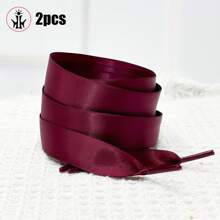 1 对丝绸鞋带，2 厘米宽双面蕾丝缎带，黑色、白色、彩色糖果色，扁平丝绸鞋带 - 深酒紅 - 查看 4