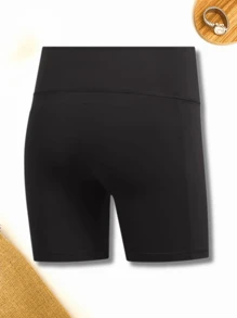 Summer Beach Solid One Piece Swimsuit With Shorts For Beach Cover Up, Swimwear - màu đen - Xem 7