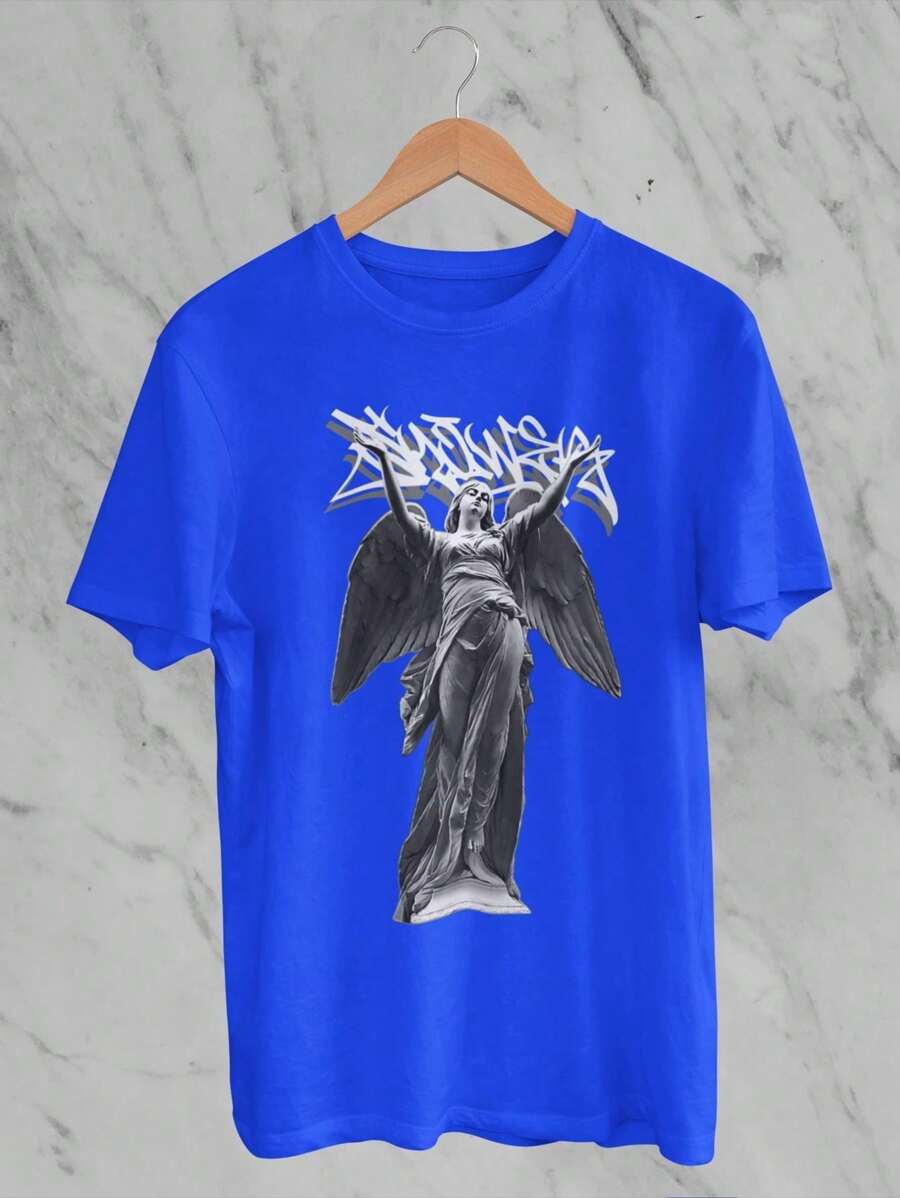 Men's Streetwear Angel Angel T-Shirt Blue Shirt Style - Royal Blue - View 1