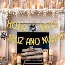 Striscione per il nuovo anno 2025, Ciao 2025, Addio 2024, Buon Anno, Decorazioni per il nuovo anno 2025, Forniture per le feste di Natale e Capodanno, Glitter oro e nero - Dorato - Visualizzare 4
