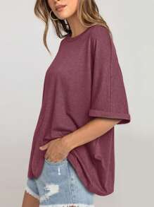 OUTBALL Women Oversized Workout Tops T-Shirt Loose Fit  Short Sleeve Gym Basic Tee Shirt - Hoa Hồng Đỏ - Xem 3