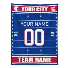 1pc Customized Flannel Blanket With Football Themed Personalized Design - Includes City, Name And Number - Football Style Decorative Gift Idea For Male, Female, Boy Football Fans