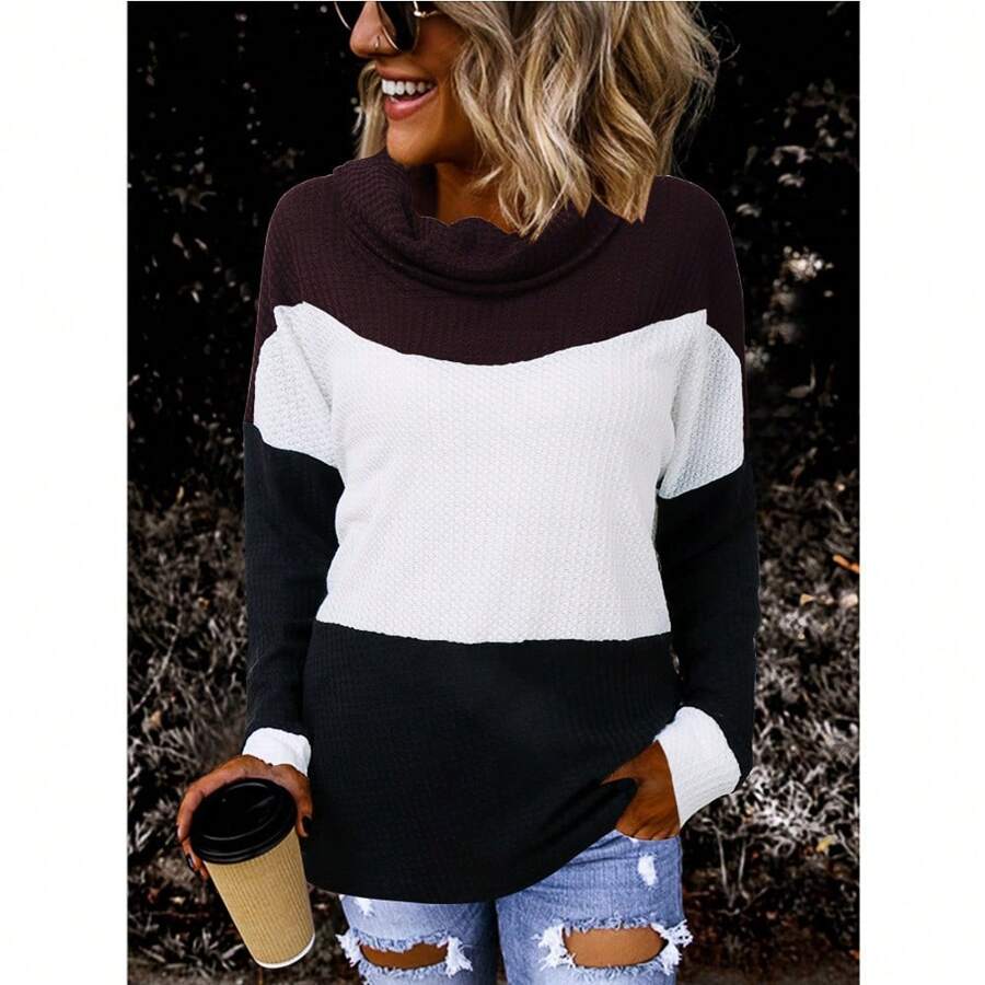 Color Block Turtle Neck Sweater - Black - View 1