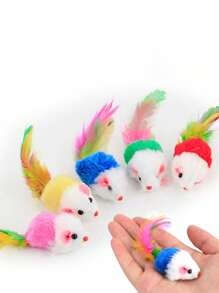 Interaktywne zabawki dla kotów, w kształcie piór i pluszowej myszy, odpowiednie do zabawy i dbania o zdrowie zębów kociąt