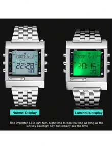 Reloj digital LED TVG para hombres, reloj de cuarzo deportivo, impermeable, de acero inoxidable plateado, con alarma, reloj de pulsera para hombres, regalo, regalo de San Valentín